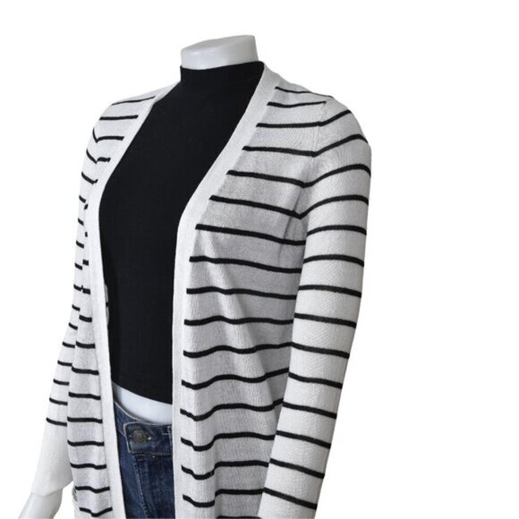 Halogen Linen Blend Long Cardigan Sweater Striped White Black Size XS - Picture 5 of 9